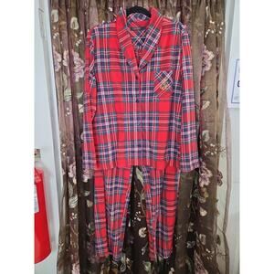 Ralph Lauren Womens Red Plaid Crest Christmas Pajama Pjs Set Top Pants Sz L